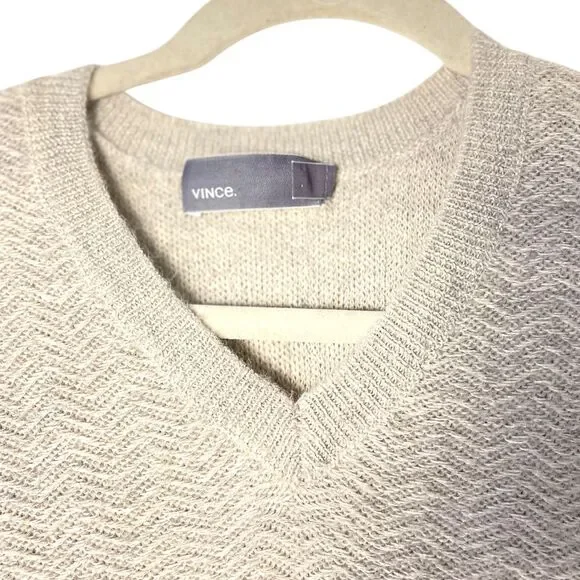 Vince Alpaca Wool V-Neck Herringbone‎ Mens Sweater L
